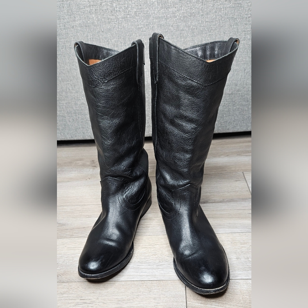 Frye Black Leather Mid-Calf Boots